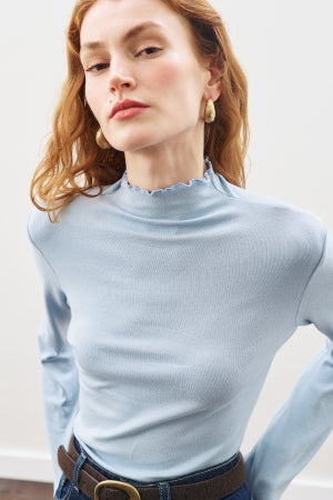 Ribbed Turtleneck Top Blue