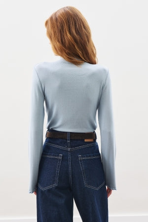 Ribbed Turtleneck Top Blue