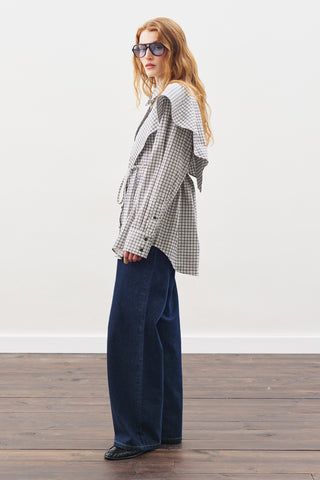 Oversized Shirt With Triangle Scarf Blue Checkered
