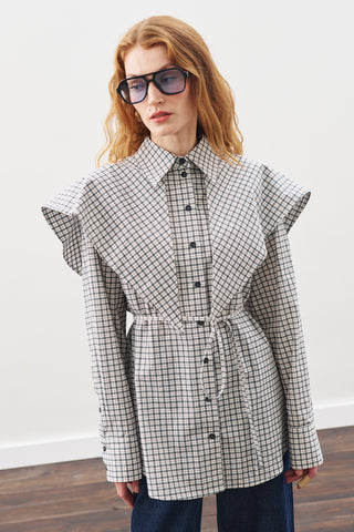 Oversized Shirt With Triangle Scarf Blue Checkered