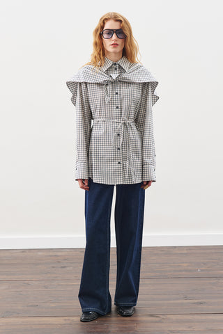 Oversized Shirt With Triangle Scarf Blue Checkered