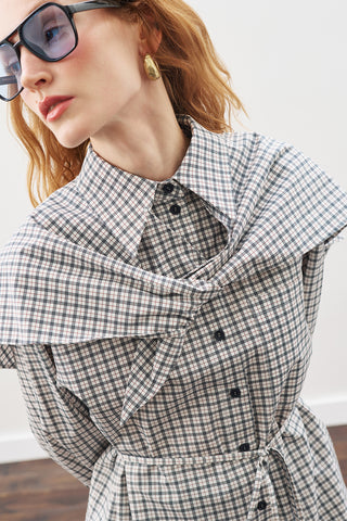 Oversized Shirt With Triangle Scarf Blue Checkered