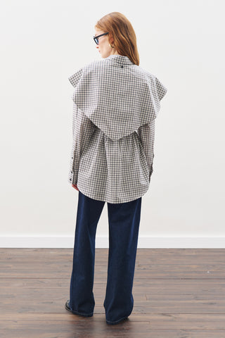 Oversized Shirt With Triangle Scarf Blue Checkered