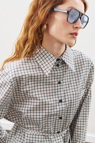 Oversized Shirt With Triangle Scarf Blue Checkered