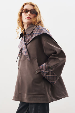 Greta Scarf-Detail Parka Brown