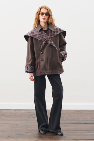 Greta Scarf-Detail Parka Brown
