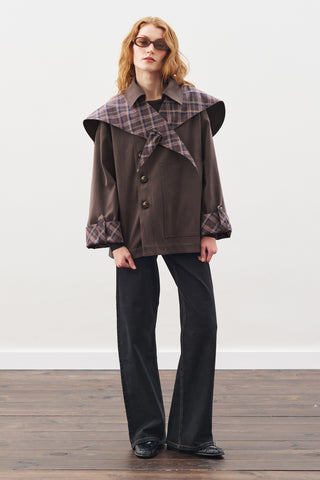 Greta Scarf-Detail Parka Brown