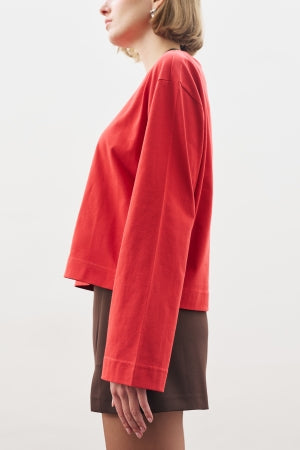 Boat Neck Long Sleeve T-Shirt Red
