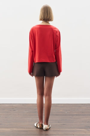Boat Neck Long Sleeve T-Shirt Red