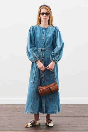 Wide Sleeve Denim Dress Blue