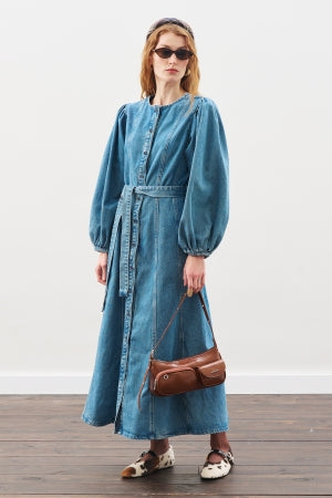 Wide Sleeve Denim Dress Blue