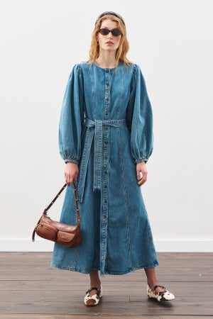 Wide Sleeve Denim Dress Blue