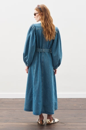 Wide Sleeve Denim Dress Blue