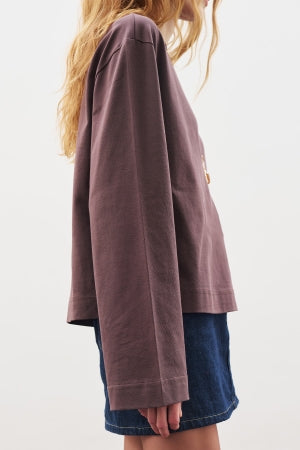 Boat Neck Long Sleeve T-Shirt Brown