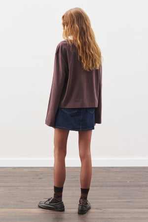 Boat Neck Long Sleeve T-Shirt Brown