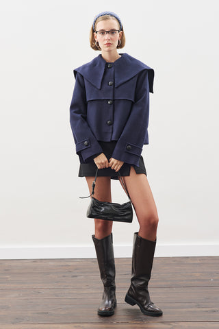 Button-Detail Wool Coat Navy Blue