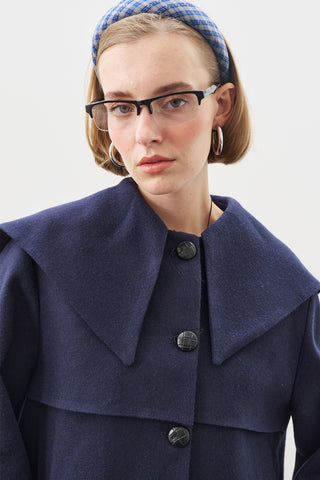 Button-Detail Wool Coat Navy Blue