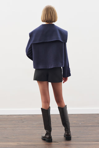 Button-Detail Wool Coat Navy Blue