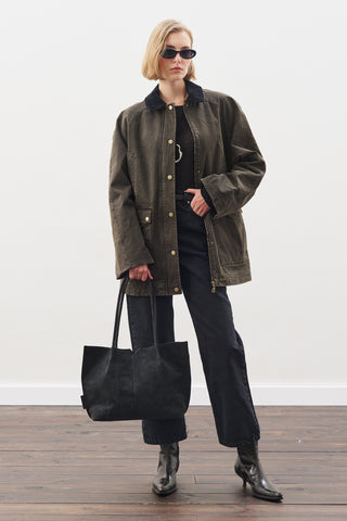 Oversized Contrast-Collar Parka Dusty Gray