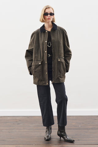 Oversized Contrast-Collar Parka Dusty Gray