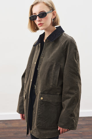 Oversized Contrast-Collar Parka Dusty Gray