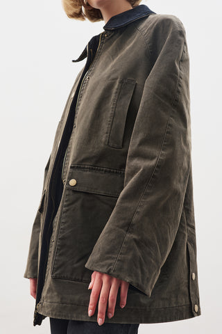 Oversized Contrast-Collar Parka Dusty Gray