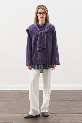 Wide-Collar Knit Scarf Purple