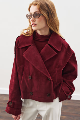 Suede Trench Jacket Burgundy