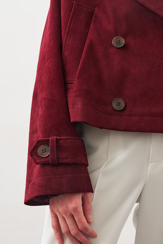 Suede Trench Jacket Burgundy