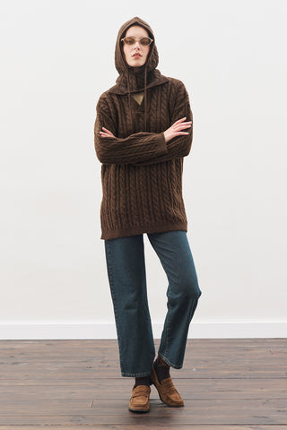 Cable-Knit Sweater With Collar Brown