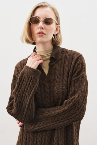 Cable-Knit Sweater With Collar Brown