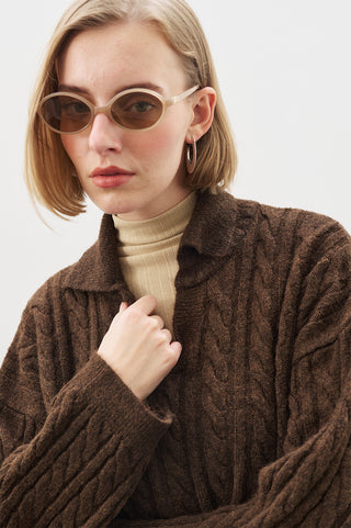 Cable-Knit Sweater With Collar Brown