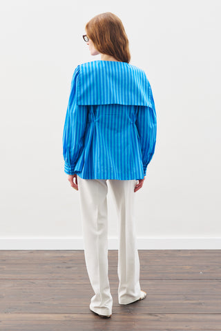 Belted Wide-Collar Shirt Blue Strıped