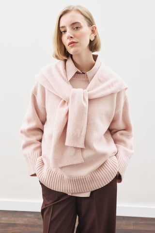 Wide-Collar Knit Scarf Pınk