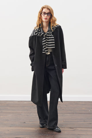 Wool Coat With Leather Details Black