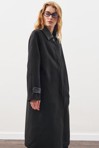Wool Coat With Leather Details Black
