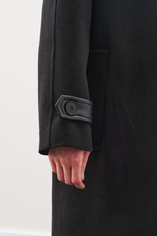 Wool Coat With Leather Details Black