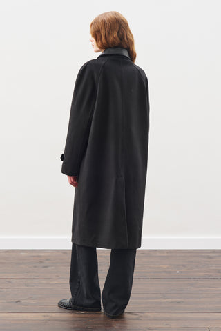 Wool Coat With Leather Details Black