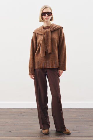 Wide-Collar Knit Scarf Warm Brown