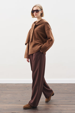 Wide-Collar Knit Scarf Warm Brown