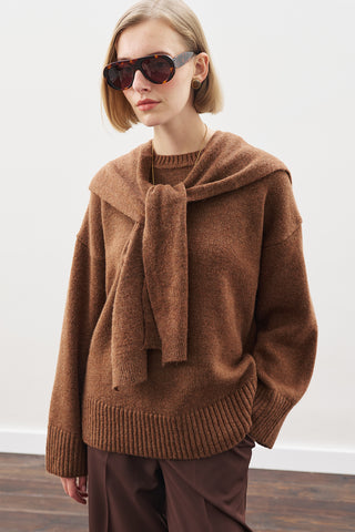 Wide-Collar Knit Scarf Warm Brown