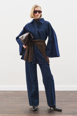 Denim Shirt With Cape Sleeves Indigo