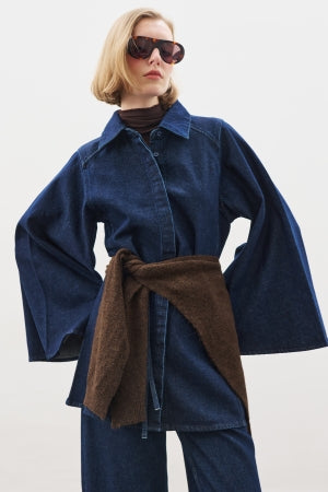 Denim Shirt With Cape Sleeves Indigo