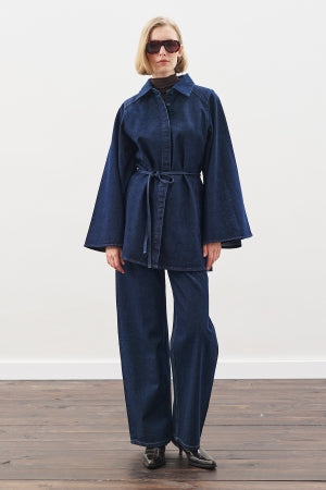 Denim Shirt With Cape Sleeves Indigo