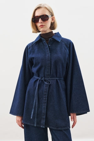 Denim Shirt With Cape Sleeves Indigo