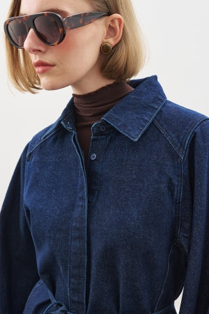 Denim Shirt With Cape Sleeves Indigo
