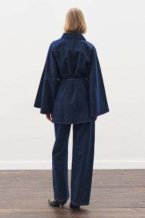 Denim Shirt With Cape Sleeves Indigo