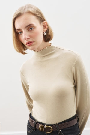 Ribbed Turtleneck Top Stone
