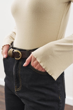 Ribbed Turtleneck Top Stone