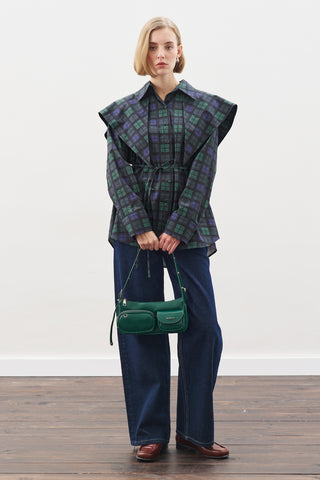 Oversized Shirt With Triangle Scarf Navy Checkered